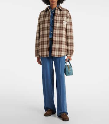 Logo checked wool down jacket | Miu Miu