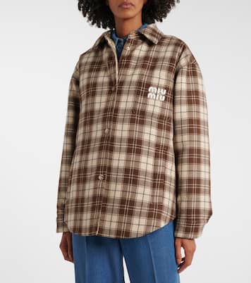 Logo checked wool down jacket | Miu Miu