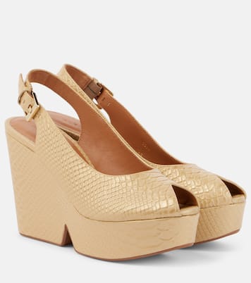 Dylan snake-effect leather wedge pumps | Clergerie