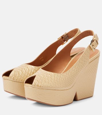 Dylan snake-effect leather wedge pumps | Clergerie