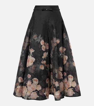 Falda midi Crush de lino y seda | Zimmermann