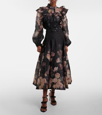 Falda midi Crush de lino y seda | Zimmermann