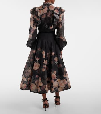 Falda midi Crush de lino y seda | Zimmermann