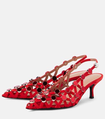 Verzierte Slingback-Pumps Grid 50 aus Veloursleder | The Attico