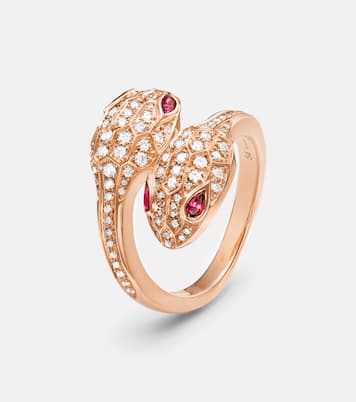 Serpenti Seduttori 18kt rose gold ring with diamonds and rubellites | Bvlgari
