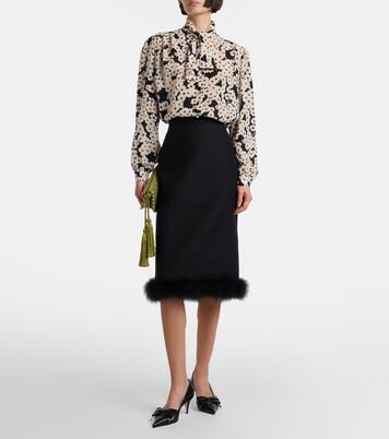 Feather-trimmed wool and silk midi skirt | Valentino