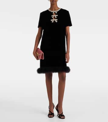 Feather-trimmed velvet minidress | Valentino