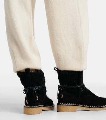 Megeve shearling-trimmed suede ankle boots | Aquazzura