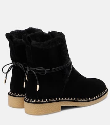 Megeve shearling-trimmed suede ankle boots | Aquazzura