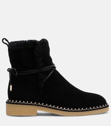 Megeve shearling-trimmed suede ankle boots | Aquazzura