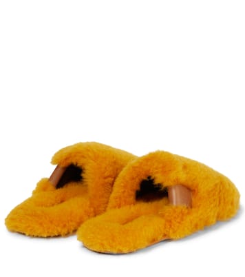 Logo-patch shearling slippers | Loewe