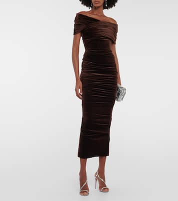 Off-shoulder velvet midi dress | Alex Perry