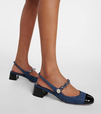 Pumps slingback in vernice e denim | Miu Miu