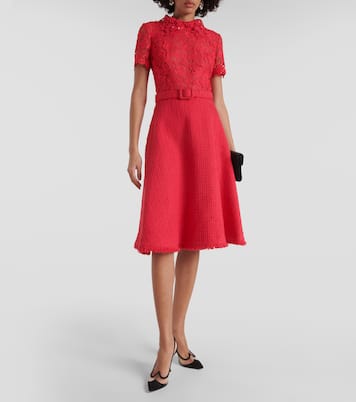 Vestido midi Gardenia de guipur y tweed | Oscar de la Renta