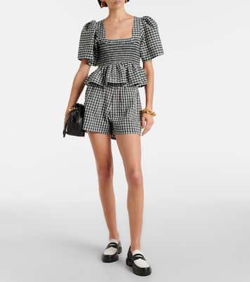 Top in seersucker a quadri con peplum | Ganni