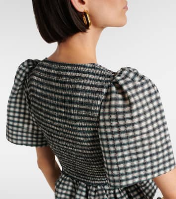 Top in seersucker a quadri con peplum | Ganni