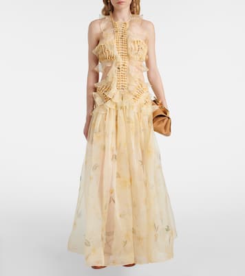 Abito lungo Balance in organza di seta con volant | Zimmermann