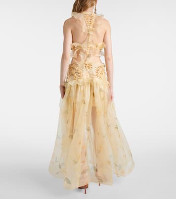 Abito lungo Balance in organza di seta con volant | Zimmermann