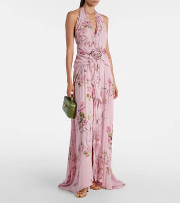 Floral ruffled georgette maxi dress | Blumarine