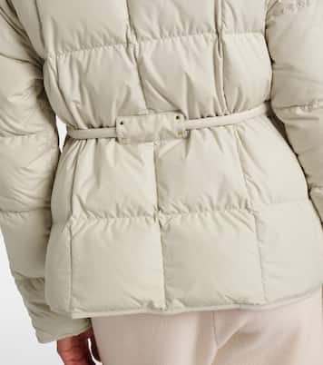 Belted leather-trimmed down jacket | Moncler