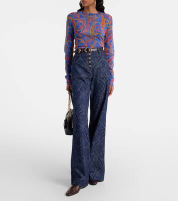 Semi-sheer velvet-trimmed tulle top | Etro
