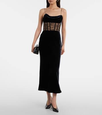 Vestido bustier de fiesta Minerva de terciopelo con encaje | Rebecca Vallance