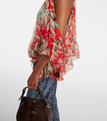 Printed one-shoulder ruffled silk top | Etro