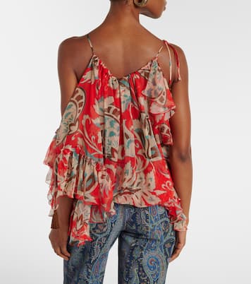 Printed one-shoulder ruffled silk top | Etro