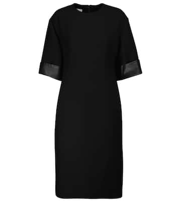 Abito midi in lana e seta con pelle | Valentino