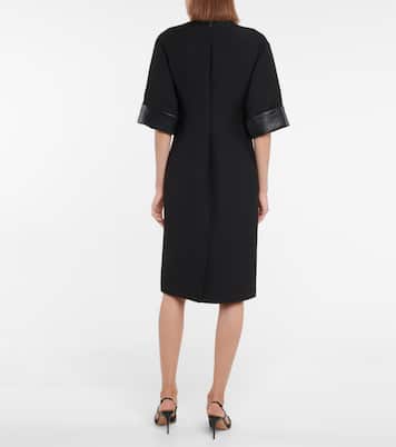 Abito midi in lana e seta con pelle | Valentino