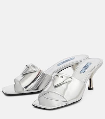 Metallic leather sandals | Prada