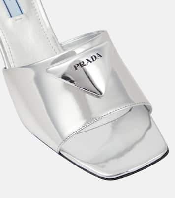 Metallic leather sandals | Prada