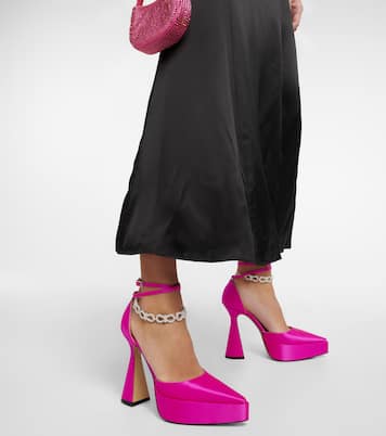 Bow Chain embellished satin platform pumps | Mach & Mach