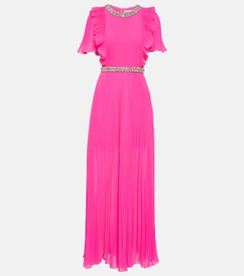 Embellished plissé chiffon maxi dress | Self-Portrait