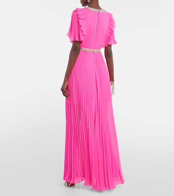 Embellished plissé chiffon maxi dress | Self-Portrait