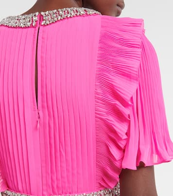 Embellished plissé chiffon maxi dress | Self-Portrait