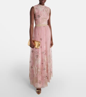 Abito lungo in tulle con ricamo | Costarellos