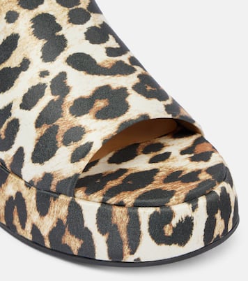 Leopard-print satin platform mules | Ganni