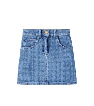 Falda en denim con monograma | Balmain Kids