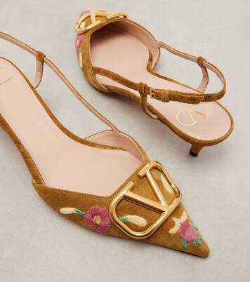 VLogo 40 embroidered suede slingback pumps | Valentino Garavani