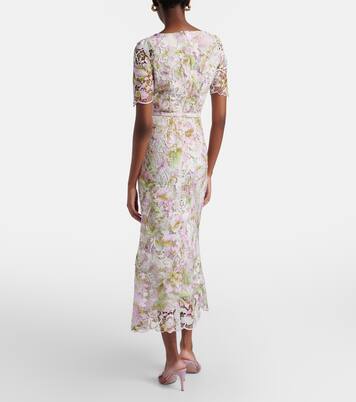 束带蕾丝中长连衣裙 | Monique Lhuillier