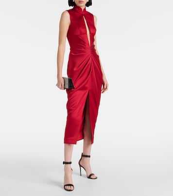 Vestido midi drapeado con abertura | Rasario