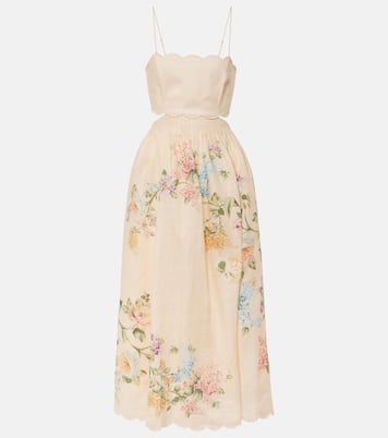 Halliday scalloped floral linen midi dress | Zimmermann