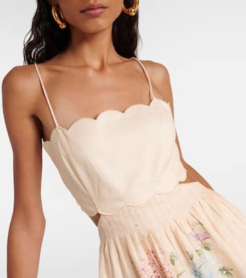 Halliday scalloped floral linen midi dress | Zimmermann