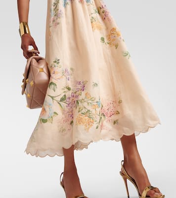 Halliday scalloped floral linen midi dress | Zimmermann