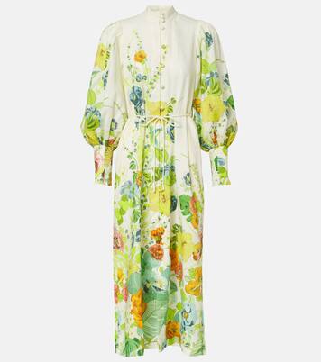 Constance printed linen shirt dress in beige - Alemais