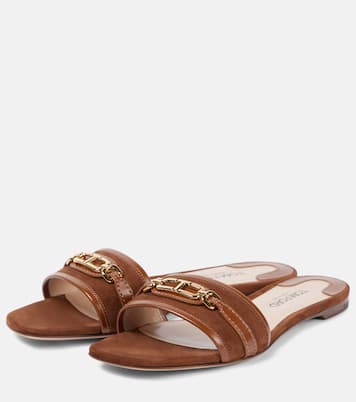 Pantoletten Whitney Stadium T aus Veloursleder mit Leder | Tom Ford