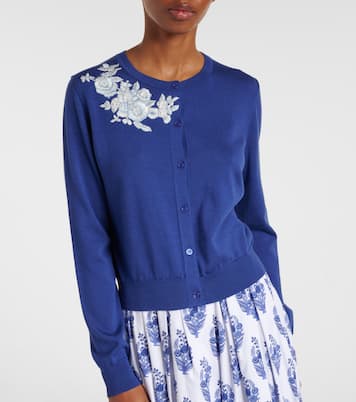 Cardigan in seta e cotone con ricamo | Carolina Herrera