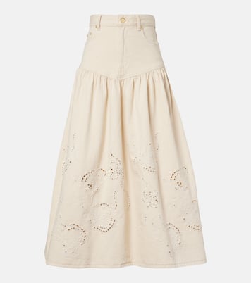 Jupe en jean à broderies anglaises | Ganni