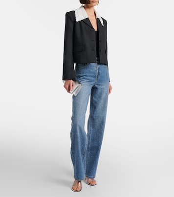 High-Rise Straight Jeans mit Kristallen | Self-Portrait